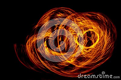 Circle Fire flame with movment isolated on black isolated background - Beautiful yellow, orange and red and red blaze fire Stock Photo