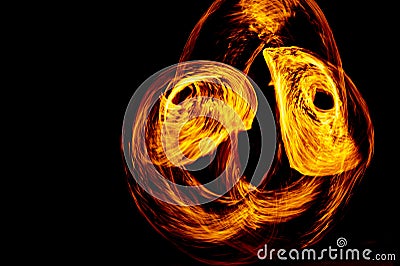 Circle Fire flame with movment isolated on black isolated background - Beautiful yellow, orange and red and red blaze fire Stock Photo