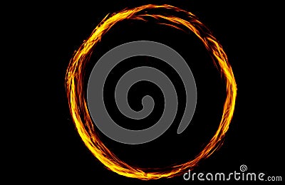 Circle of Fire flame movment isolated on black isolated background - Beautiful yellow, orange and red and red blaze fire Stock Photo