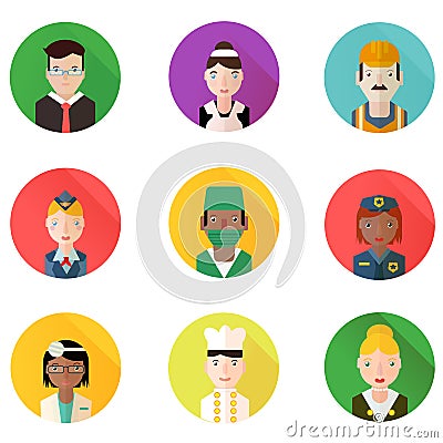 Circle flat professions avatars set Stock Photo