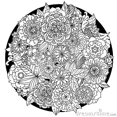 Circle floral ornament. Hand drawn art mandala Vector Illustration