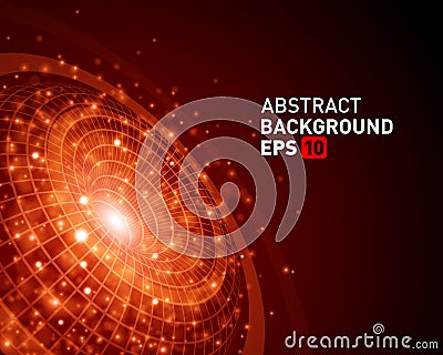 Circle flow geometric grid global connection with glow dust particles realistic background vector Vector Illustration