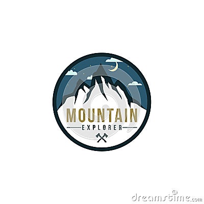 Circle Forest, Mountain Adventure, Axe, Night, Badge Vector, Flat Design Logo Vector Illustration