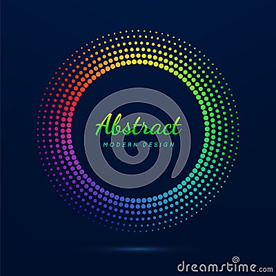 Circle frame. Faded neon circular. Halftone dot pattern. Fading gradient frames. Boarder fades dots. Round shape. Color ring on da Vector Illustration