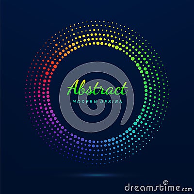 Circle frame. Faded neon circular. Halftone dot pattern. Fading gradient frames. Boarder fades dots. Round shape. Color ring on da Vector Illustration