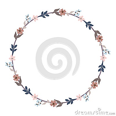 Circle Frame Floral Wreath with Green Branches Border for Text Ornament Vector Illustration