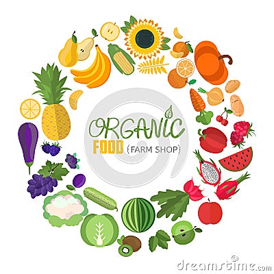 Circle frame with fruit and vegetable icons Vector Illustration