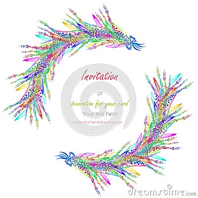 Circle frame, wreath with the floral design; watercolor abstract variegated mimosa flowers and leaves Stock Photo