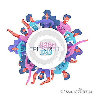 Circle of Friends avatars of different genders as a symbol of International Friendship Day. Happy friendship day Vector Illustration