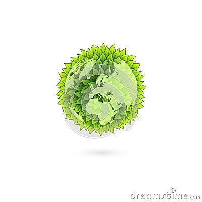 Green leaves world map Vector Illustration