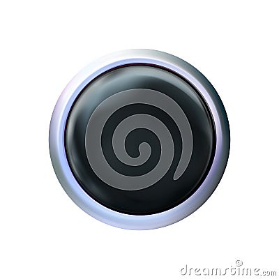 Circle glossy realistic black technology button, chrome or silver rim. Icon isolated on white. Vector illustration Vector Illustration