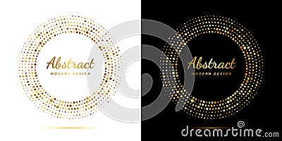 Circle gold dot frame. Luxury circular border with effect halftone. Elegant sphere boarder. Modern golden ring. Faded dots. Shape Vector Illustration