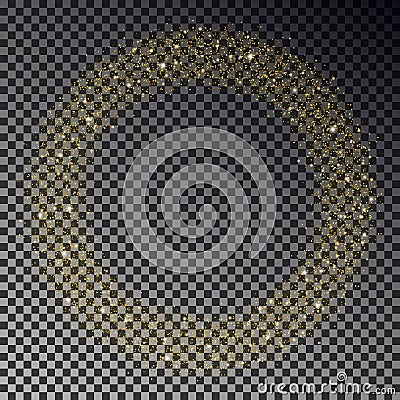 Circle of gold glitter sparkle vector. Star dust round, light effect. Bokeh background. Xmas stars w Vector Illustration