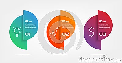 Circle gradient infographics step by step. Element of chart, graph, diagram with 3 options - parts, processes, timelines Vector Illustration