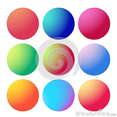 Circle gradient. Neon sphere set. Holographic round trendy multicolor buttons. Vector modern futuristic web element Vector Illustration
