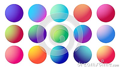 Circle gradient. Neon sphere set. Holographic round trendy multicolor buttons. Vector modern futuristic web element. Cool rounded Vector Illustration