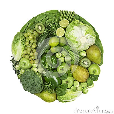 Circle of green fruits and vegetables Stock Photo