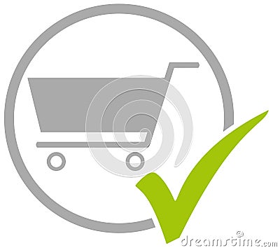 Circle with grey color and tick icon: Onlineshop, Shop or Supermarket Stock Photo