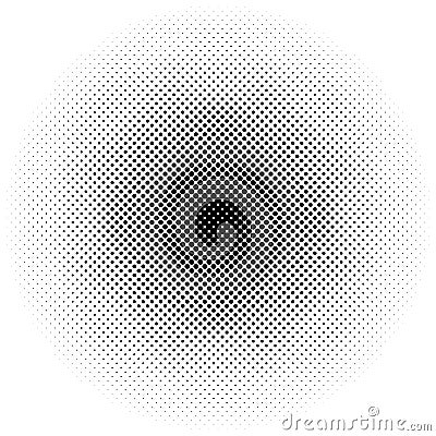 Circle halftone element. Monochrome dotted circular pattern. Vector Illustration