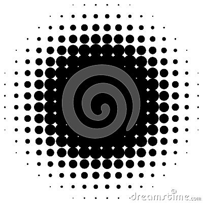 Circle halftone element. Monochrome dotted circular pattern. Vector Illustration