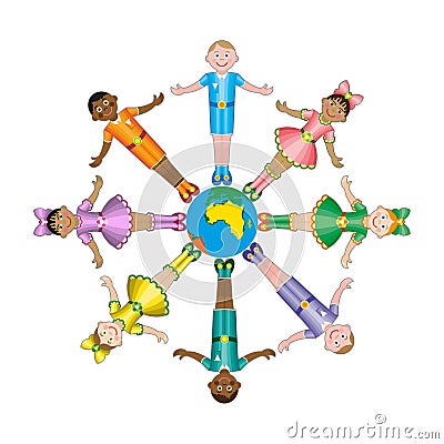 Circle of happy children different races Stock Photo