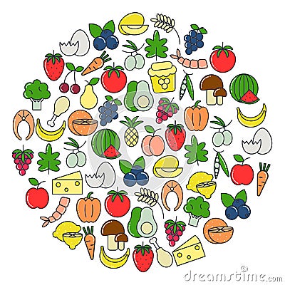 Circle healthy organic food concept Vector Illustration