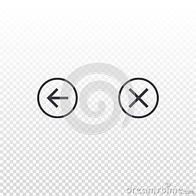 Circle icon backward and close isolated on transparent background. Element for design app or website Vector Illustration