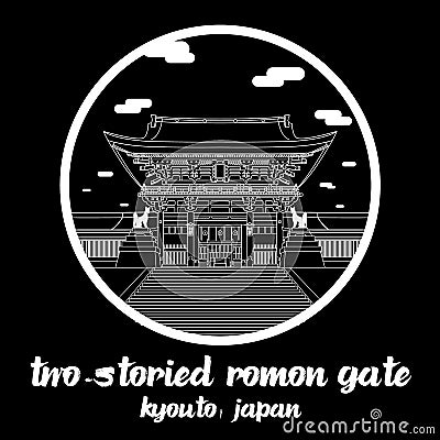 Circle Icon line Two-storied Romon gate. Vector illustration Vector Illustration