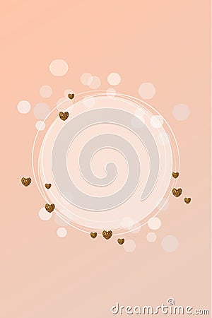 circle image social media template with lights bokeh and gold hearts Stock Photo