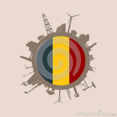 Circle with industry relative silhouettes. Belgium flag Vector Illustration