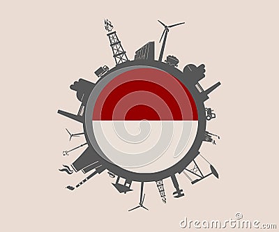 Circle with industry relative silhouettes. Indonesia flag Vector Illustration