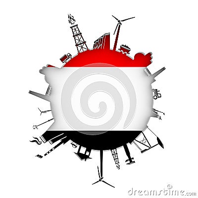 Circle with industry relative silhouettes. Stock Photo