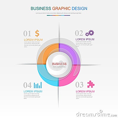 Circle Infographic Elements with business icon on full color background circle process or steps and options workflow diagrams, Vector Illustration