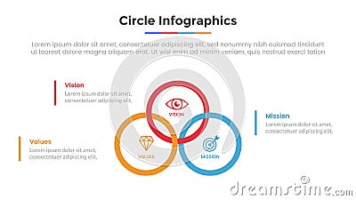 Circle infographic with 3 list point and modern flat style template slide for presentation Vector Illustration