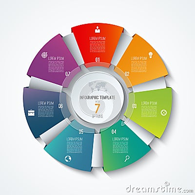 Circle infographic template. Process wheel. Vector pie chart. Business concept with 7 options Stock Photo