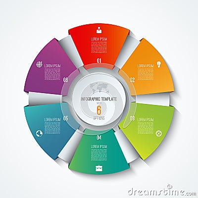 Circle infographic template. Process wheel. Vector pie chart. Business concept with 6 options Stock Photo