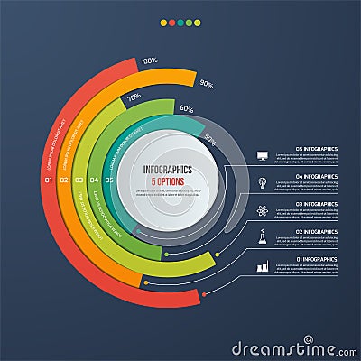 Circle informative infographic design with 5 options Vector Illustration