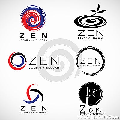 Circle ink and bamboo leaf for Zen business and spa logo vector set design Vector Illustration