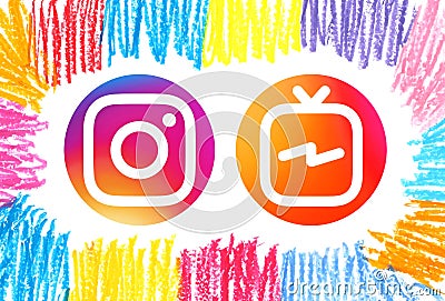 Circle Instagram and Instagram TV IGTV icons Editorial Stock Photo