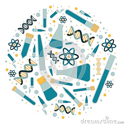 Circle of laboratory dishes Stock Photo