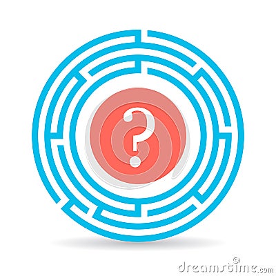 Circle labyrinth icon with question mark Vector Illustration