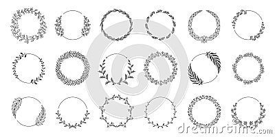 Circle leaf frame. Floral round laurel wreath of oil branch, wedding silhouette emblem, award certificate symbol. Vector Vector Illustration