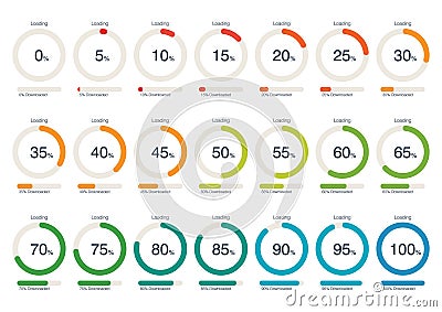 Circle Loading and Progress Bars Collection Set Vector Illustration
