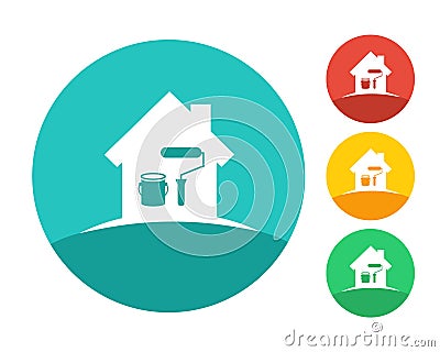 Circle logo with house and painting tools Vector Illustration