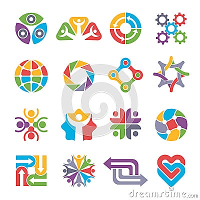 Circle logo shapes. Community group recycling partnership together colorful abstract forms for business symbols and Vector Illustration