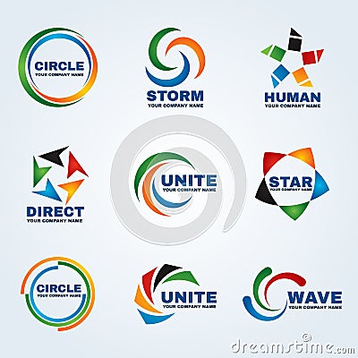 Circle logo storm logo human logo Direct logo Unite logo Star logo and Wave logo vector art design for business Vector Illustration