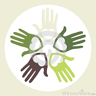 Circle of loving hands. Vector Illustration