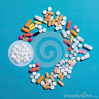 circle made of pills of different colors.AI Generated Stock Photo
