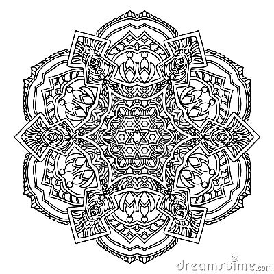 Hand drawing mandala, coloring page, circle mandala, black and white Vector Illustration