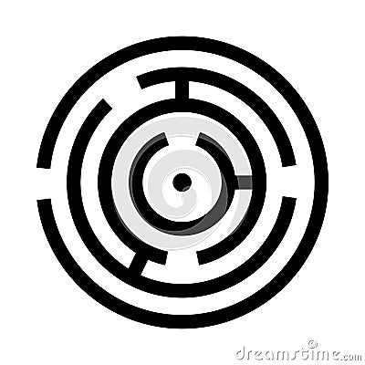 Circle maze or labyrinth black icon . Vector Illustration